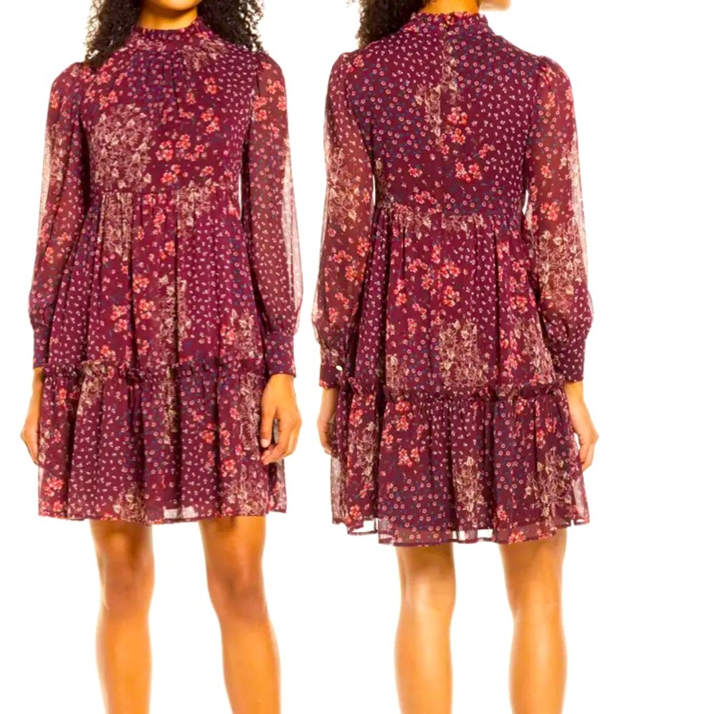 Eliza j mix floral long sleeve chiffon mini dress